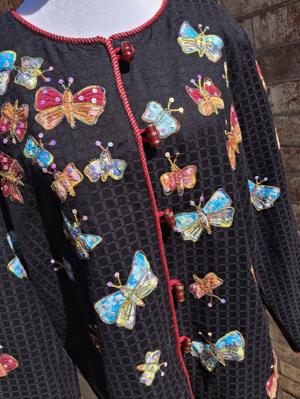 Indigo Moon Butterflies Appliques Sequin Jacket Women Size Medium - Picture 9 of 16